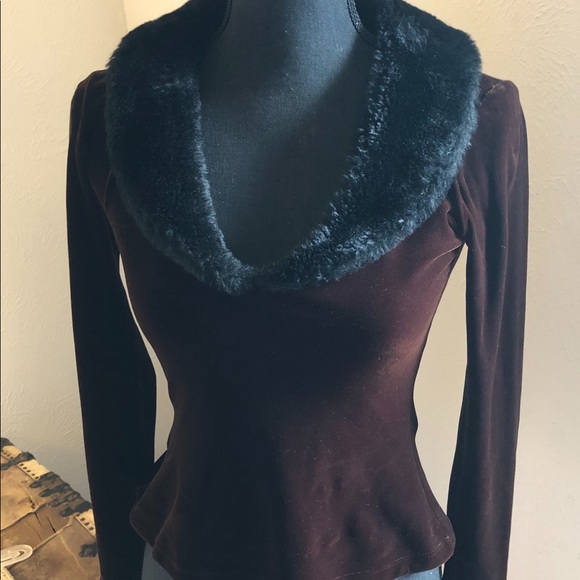 Cache Tops - Velvet / faux fur shirt! SZ S